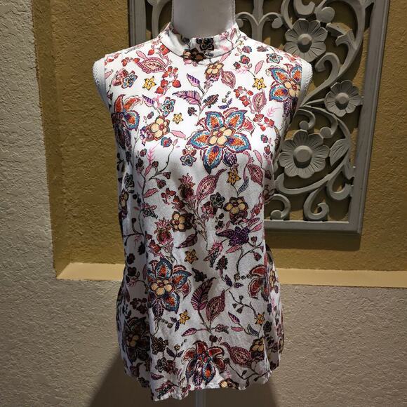 J Jill M Floral Mock Neck Tank Top Sleeveless Blouse Boho Cottagecore Romantic - Picture 3 of 9